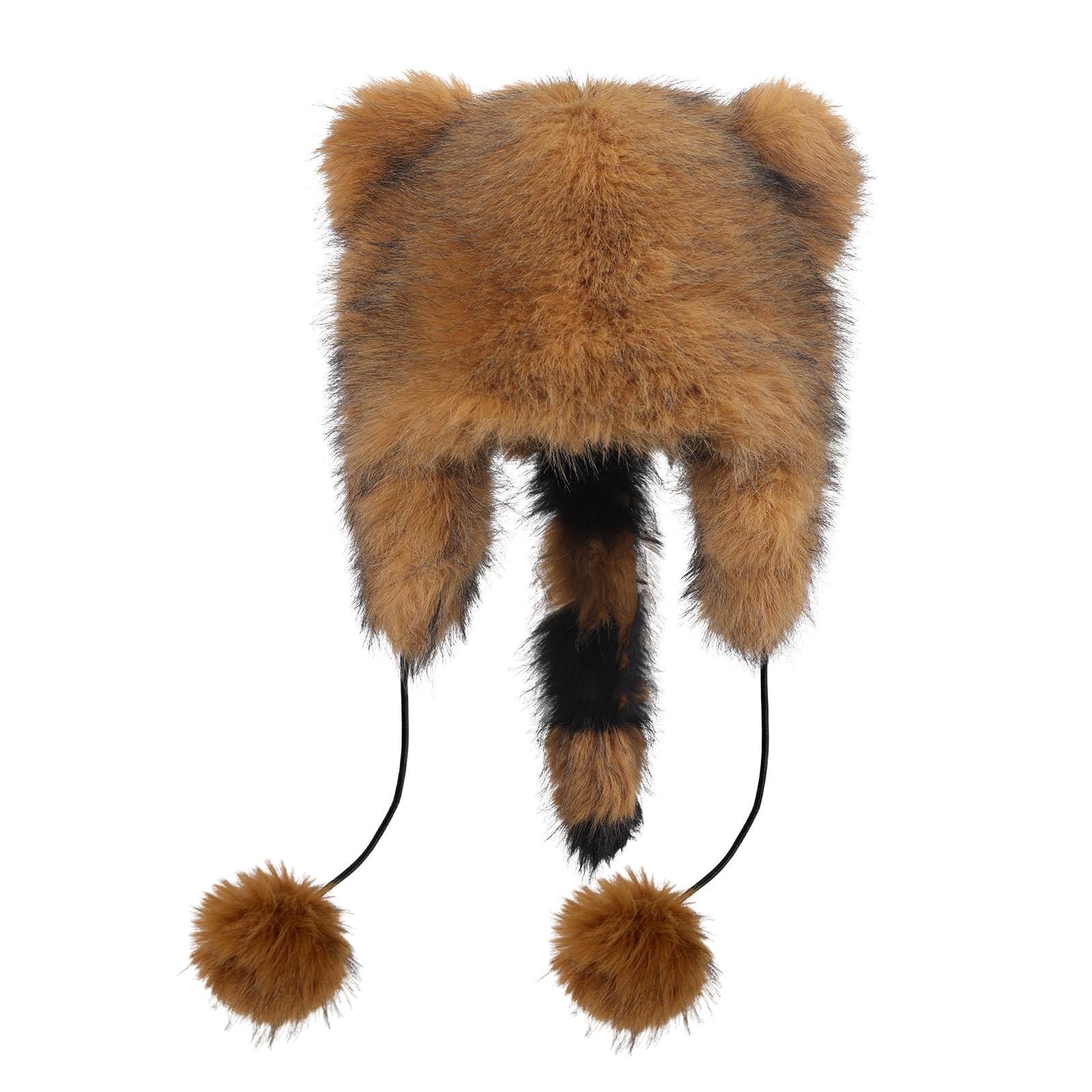 YJZQ Chapeau Souple Cache-Oreilles Chapka Forme Queue de Raton avec Pompom Hiver Casquette Unisexe pour Enfant (7-12ans) et Adulte (12ans+) Joli Bonnet Coupe-Vent en Peluche