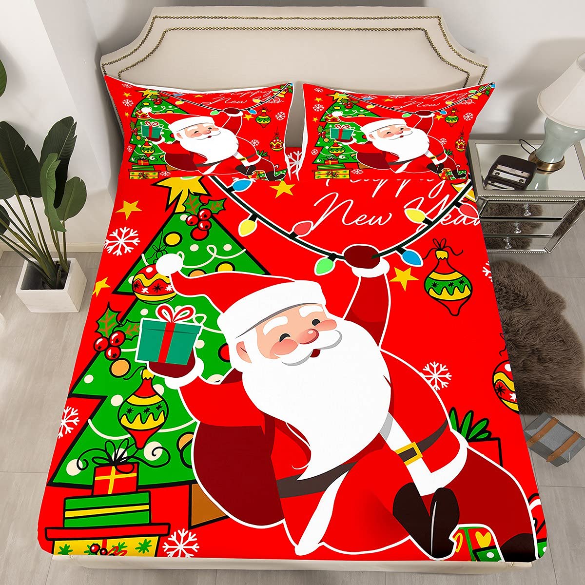 WZXGHE Copripiumino Matrimoniale Natalizio 135x200,Set Di Biancheria Da Letto Con Babbo Natale E Alce, Regali Di Natale Per Bambini E Adolescenti (Weihnachtsmann-A, 135x200cm