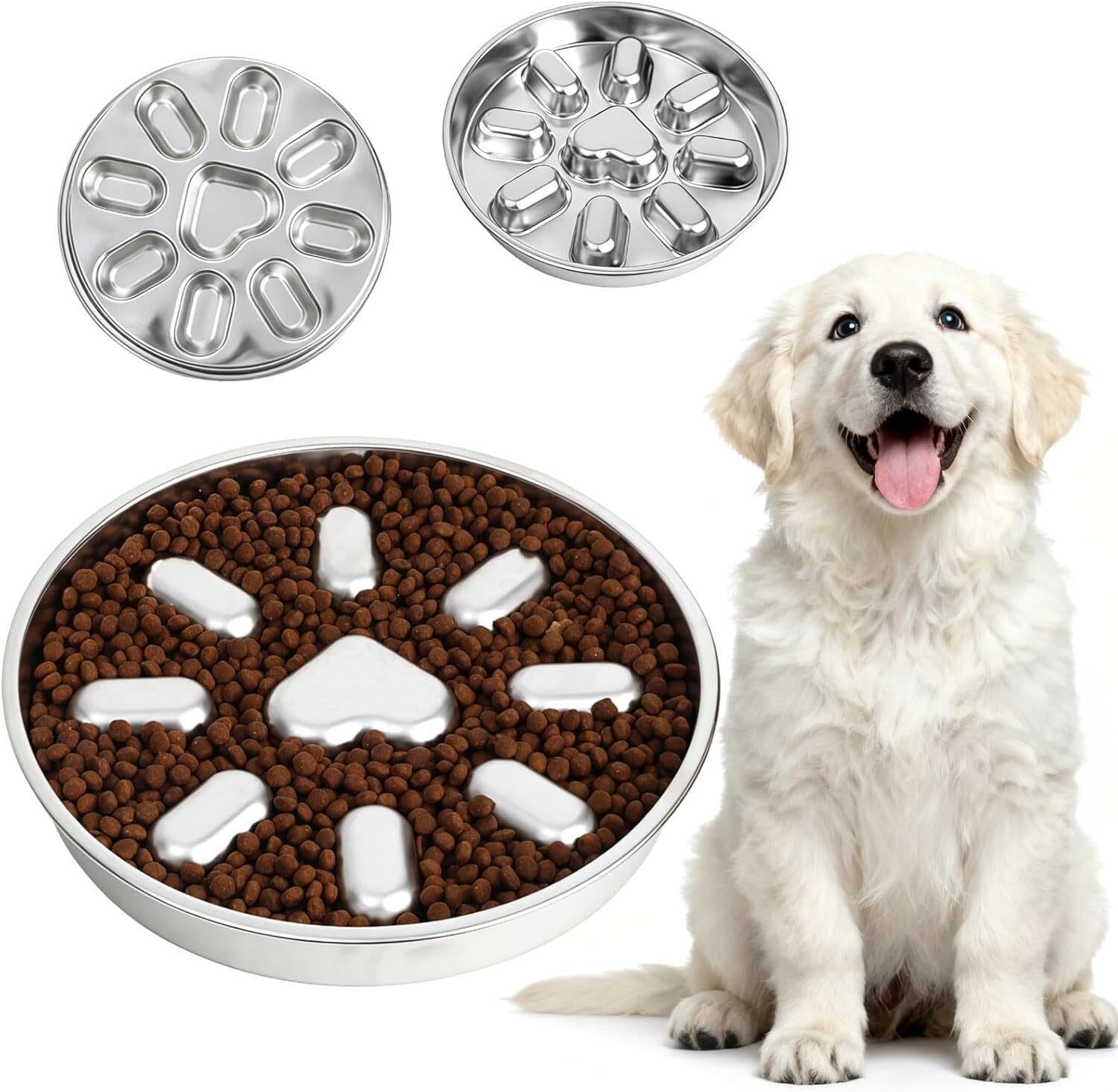 Gamelle for Chien à Alimentation Lente, en Acier Inoxydable, Conception Anti-étranglement, Circulaire avec 9 saillies, antidérapante, for Jeunes Chiens et Chiens