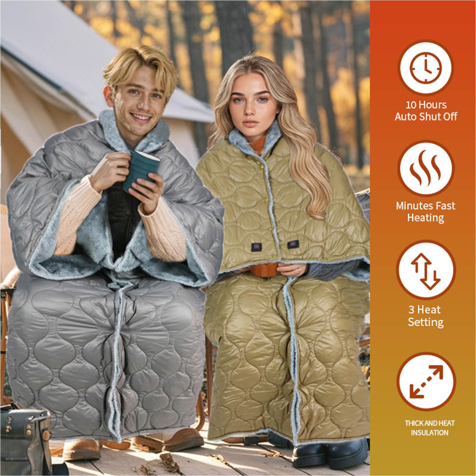 Grande 180x140cm Backpacking Coperta Elettrica USB Propulsiva 3 Configurazione Temperatura Surwarm Sicurezza Impermeabile Travel Addition USB Riscaldato Coperta per Backpacking