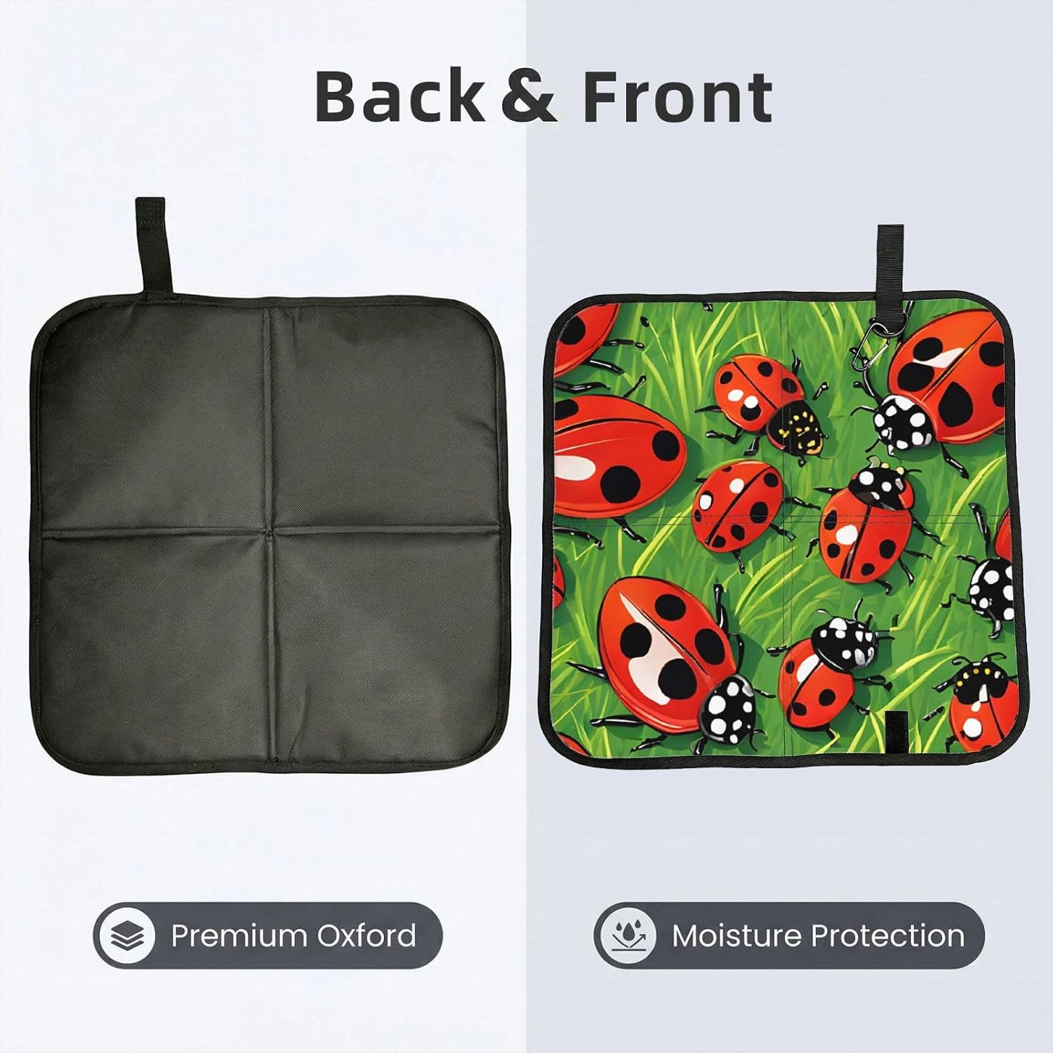 (Red Ladybug) Sitting Pad Foldable Seat Cushion Lightweight Camping Seat Mat with Hook for Outdoor Hiking Picnic Camping