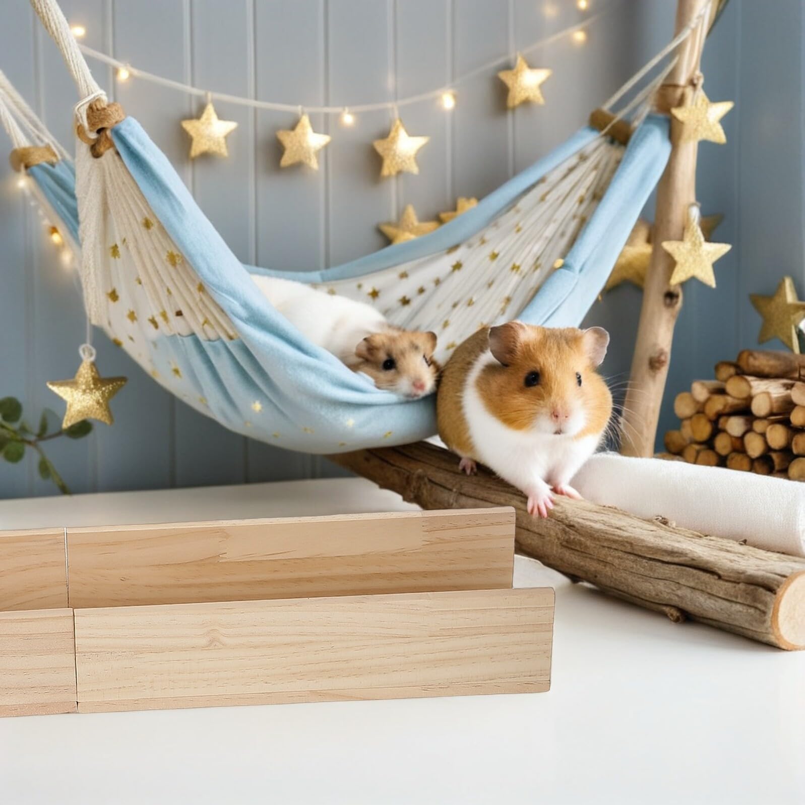 YARNOW Holz Rutsche und Leiter für Meerschweinchen und Hamster mit Natürlichem Material und Geringem Pflegeaufwand für Hamster Spielplatz in Khaki Farbe