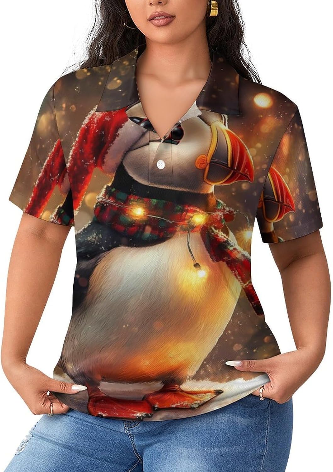 Puffinbird in Christmas Women's Golf Polo Shirts Short Sleeve Quick Dry Tennis Tops Casual Work Blouses