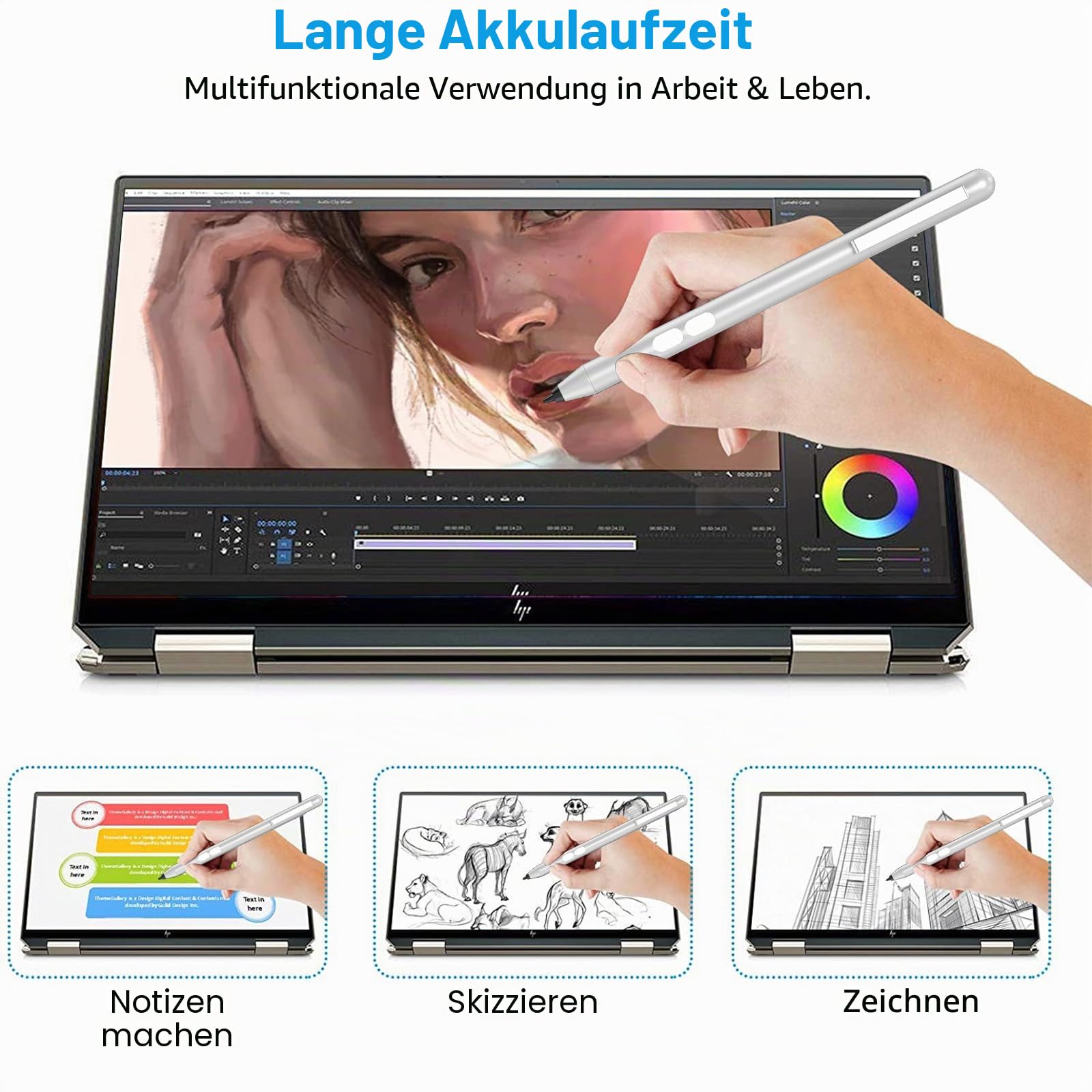 Stylus Stift für HP Omnibook, Pen für HP Envy x360 Pavilion x360 Specter x360 Touchscreen Laptops mit 2500h Akkulaufzeit Palm Ablehnung & 1024 Druckempfindlichkeit
