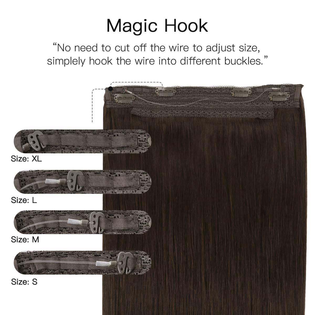 hotbanana Extension Capelli Veri con Filo Invisibile, 30cm 70g Marrone Chiaro Scuro Capelli Umani Remy Lisci, Invisible Wire Hair Extensions, Extension in Capelli Veri Invisibles