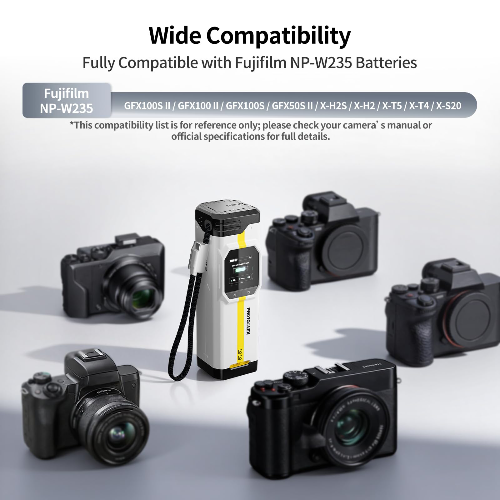 PHOTOOLEX NP-W235 Cargador, BB Pro Cargador Doble USB C 100W de Carga rápida con batería integrada 16500mAh, Compatible con Fujifilm X-T5,X-T4,GFX 100S,X-H2S,X-S20,GFX 50S II,VG-XT4, Smart Display