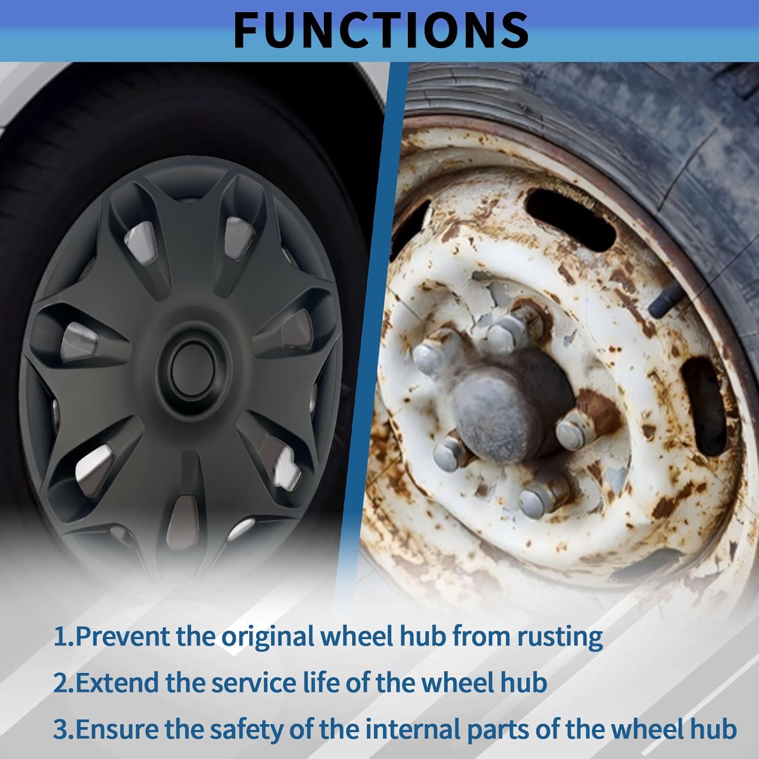 Hubcaps Wheel Covers 4pcs Black Snap-on Direct Replacement for Ford Transit Connect 2014-2023 with 16" Factory Wheel Replace # DT11-1130-EB,DT111130EB,DT1Z-1130-C,DT1Z1130C