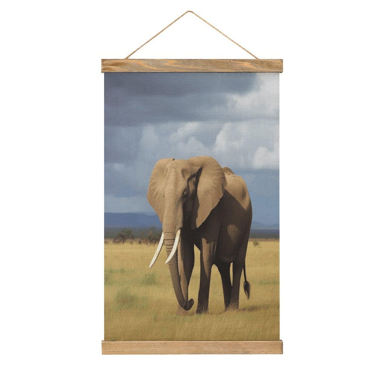 FekiLoot Africa Grassland Elephant Wall Art Poster Hanger Frame Linen Wall Art Decor Vintage Hanging Poster Hanging Wall Decor Rustic Retro Wall Art Print for Living Room Decor 20.4 X 13.1Inches