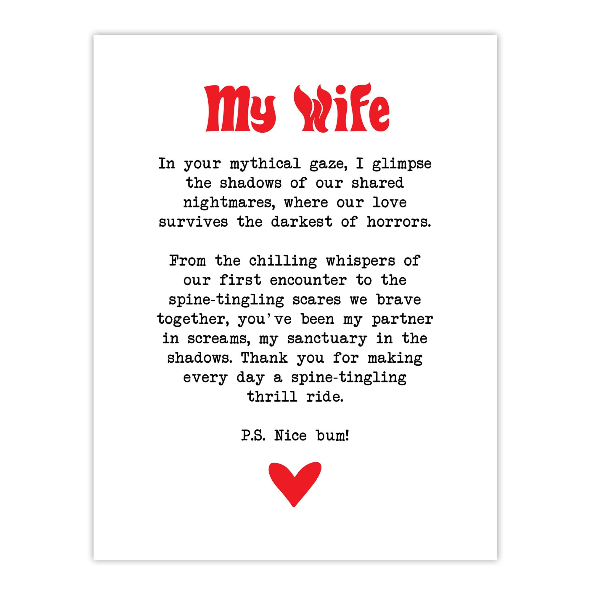 Artery8 Love Poem Horror Fan Wife Romantic Poetry Fun Bedroom Extra Large XL Wall Art Poster Print