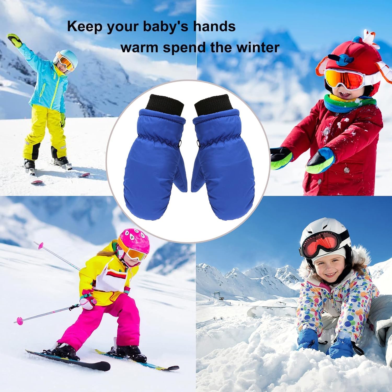 Kids Winter Gloves for Cold Weather Toddler Sports Gloves Touchscreen Winter Ski Gloves for Boys Girls (Blue, 8-10 Years)