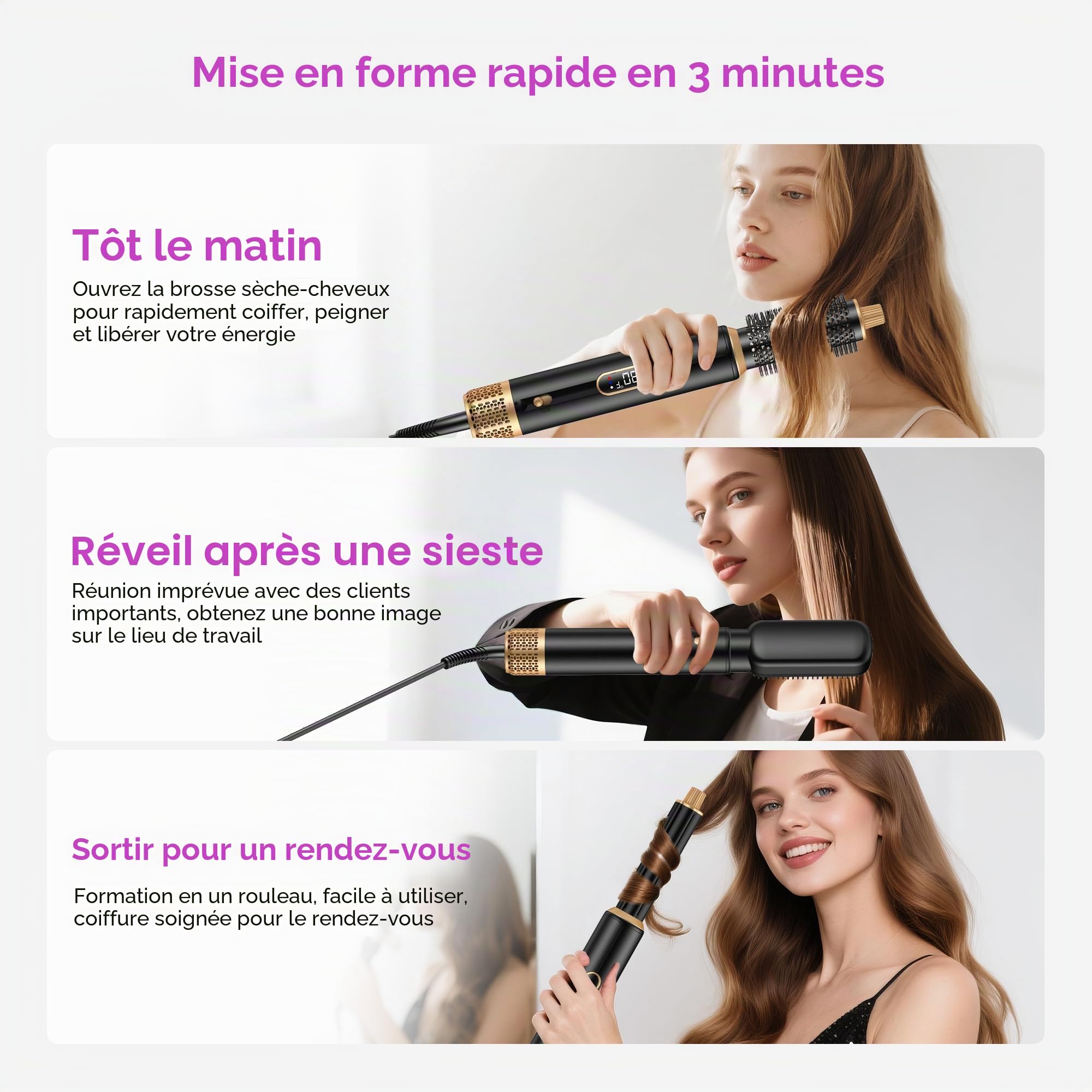 UMIGA 5 en 1 Brosse Soufflante Airstyler Air Styler set Hair Styler Airbrush Fer a Boucler Brosse Soufflante Brosse Lissante Pour Cheveux, Kit de coiffure Pour Sécher