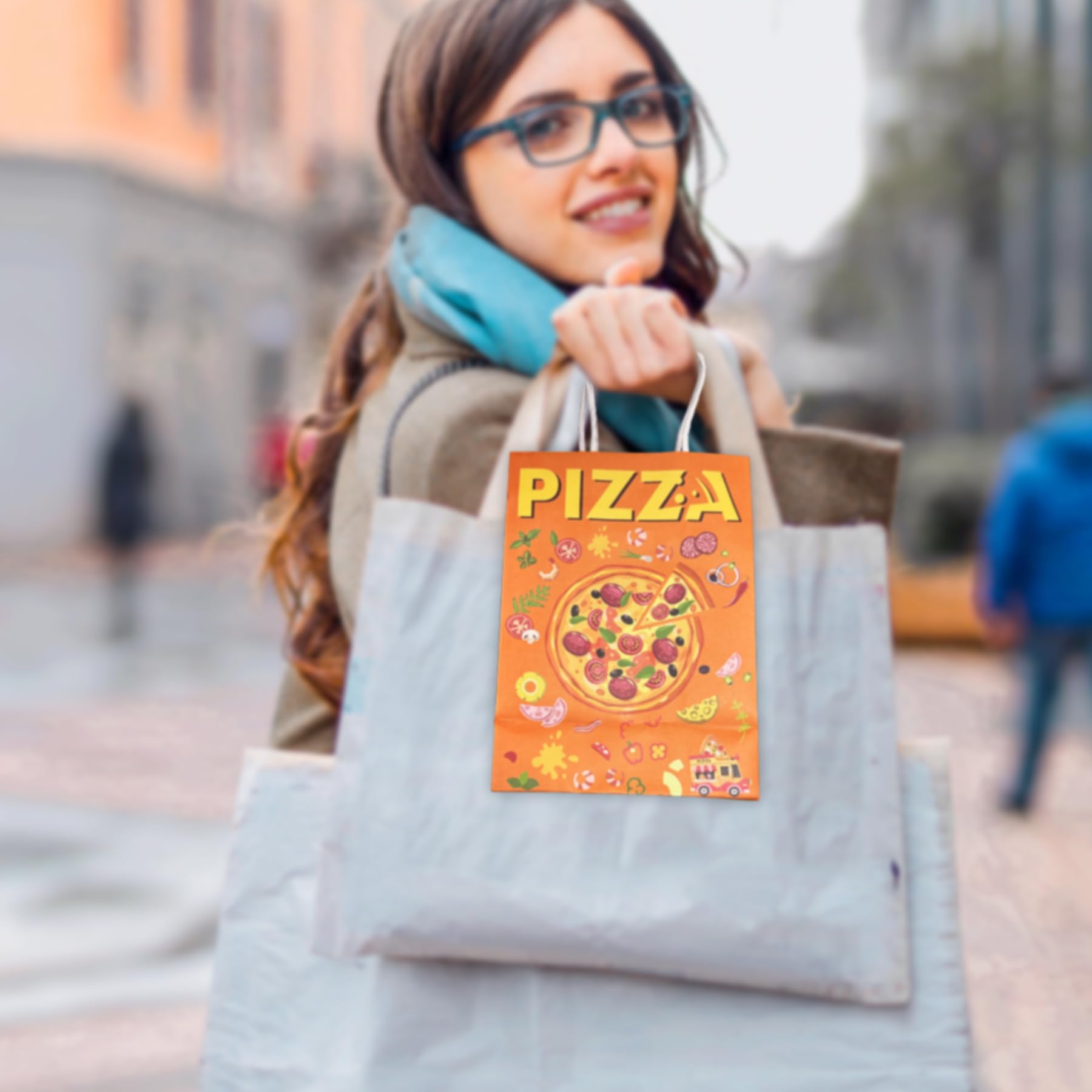 50 Stück Pizza-Geschenktüten – Kunststoff, 24,9x17 Cm, Für Themenpartys, Geburtstag, Goodie-Bags