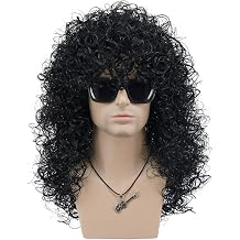 VGbeaty Mens Slash Long Curly Black Hard 70s 80s Rocker Wig Halloween Costume Cosplay Wig Black