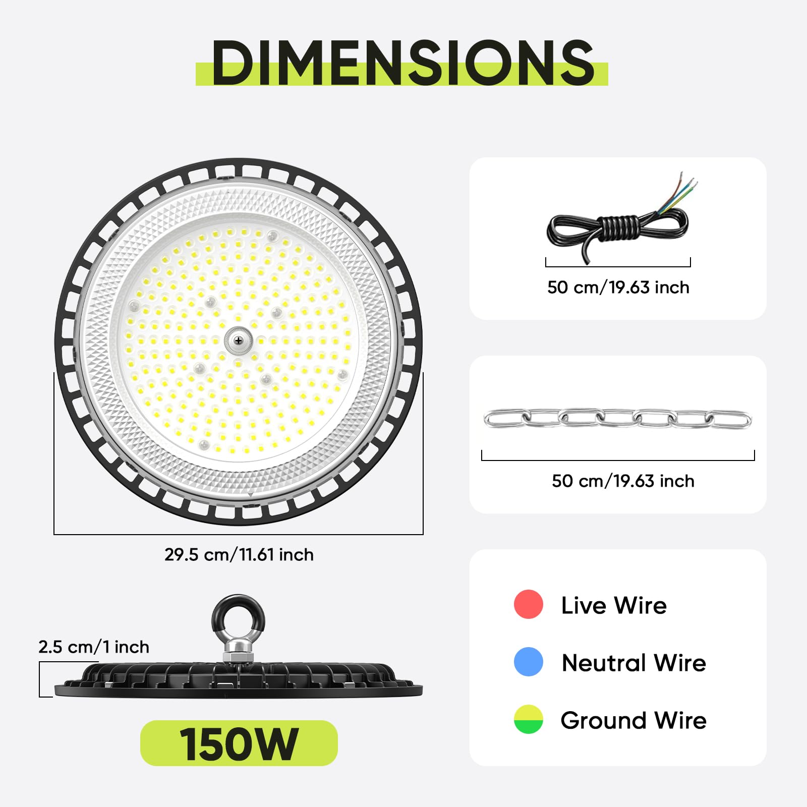 1 Pièce 150W Eclairage LED Garage, 22500LM Plafonnier Garage, 6000K Cool White Projecteur LED Extérieur, IP65 Waterproof UFO Lampe Atelier pour Factories, Warehouse, Workshop
