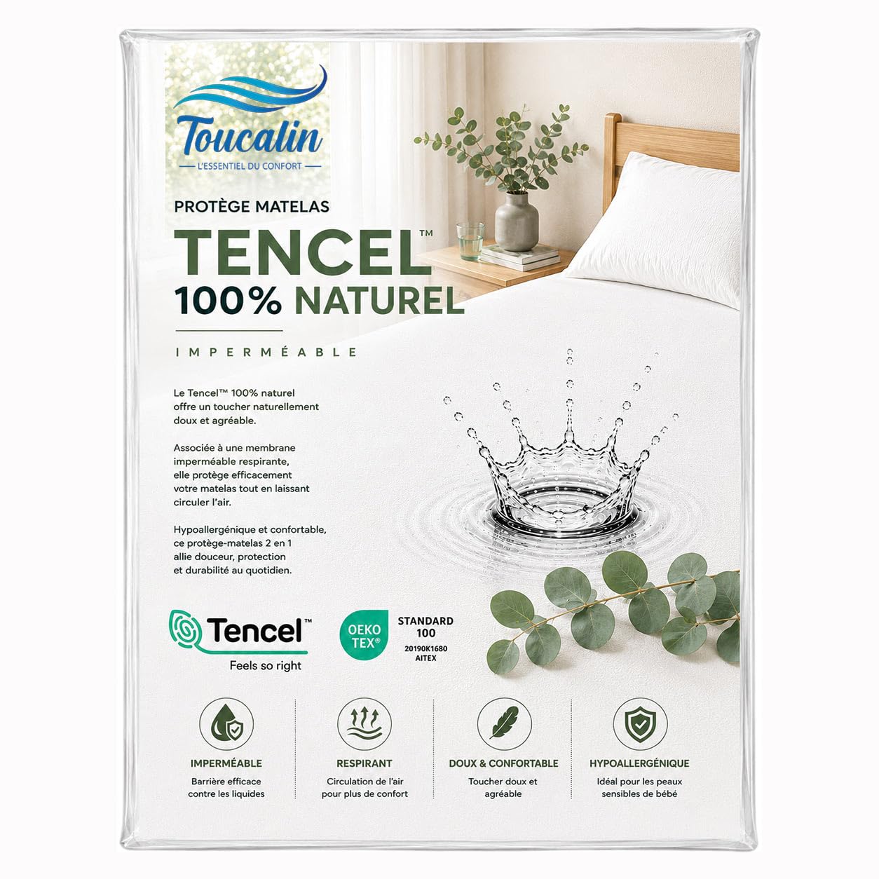 Coprimaterasso impermeabile 90 x 190/200 Toucalin – Tencel Traspirante