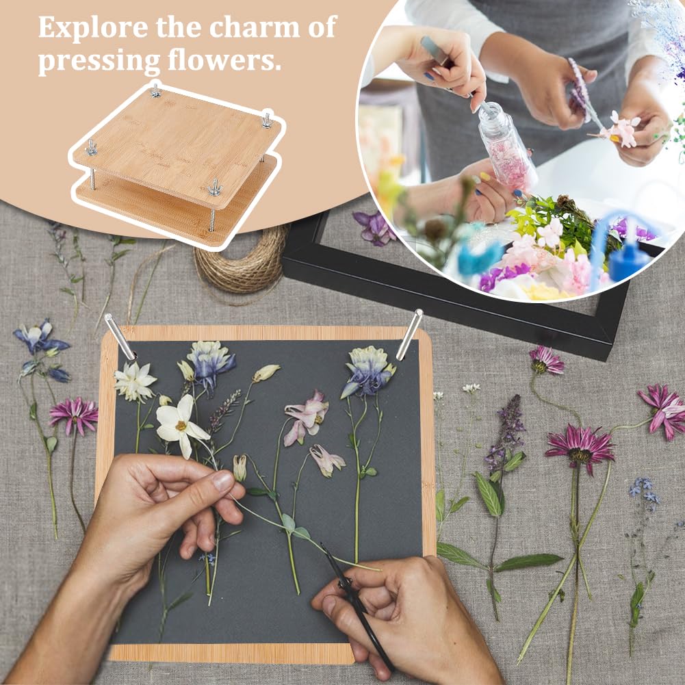 AHANDMAKER Prensa de flores de madera, 9.84 x 9.84 pulgadas, máquina de prensa de libros cuadrada, máquina de prensa de papel plano, prensa de libros para prensa de flores, suministros de