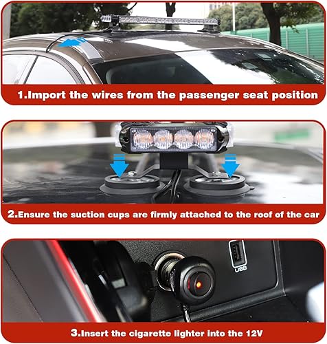 Miniatura 6 de WINECO Barra de luz LED LED intermitente magnética para techo con 56 luces LED estroboscópicas de emergencia para voluntarios POV bomberos EMS,