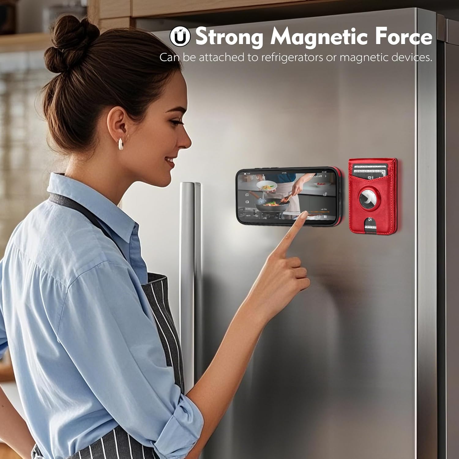 Compatible with MagSafe iPhone 14 Pro Max Case Wallet with AirTag Holder,2 in 1 PU Leather Magnetic Detachable RFID Blocking Credit Card Holder Flip Cover Kickstand for Men Women,Red - Image 6