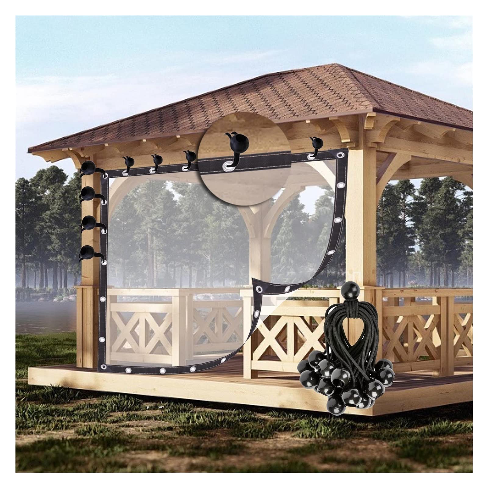 Pavillon-Vorhänge aus weichem Glas, transparent, mit Ösen, winddicht, transparent, Pergola-Seitenteile für Terrasse, anpassbare Größe, 6 x 2 m