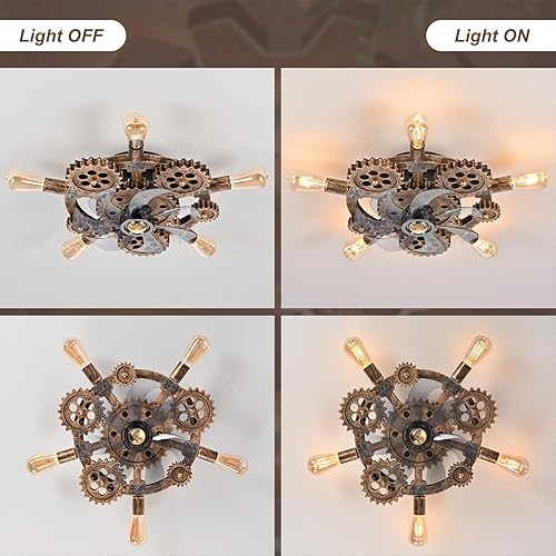 Miniatura 8 de Ventiladores de techo steampunk industriales retro de 20 pulgadas con luces y control remoto, ventilador de techo de perfil bajo sin aspas con luz,