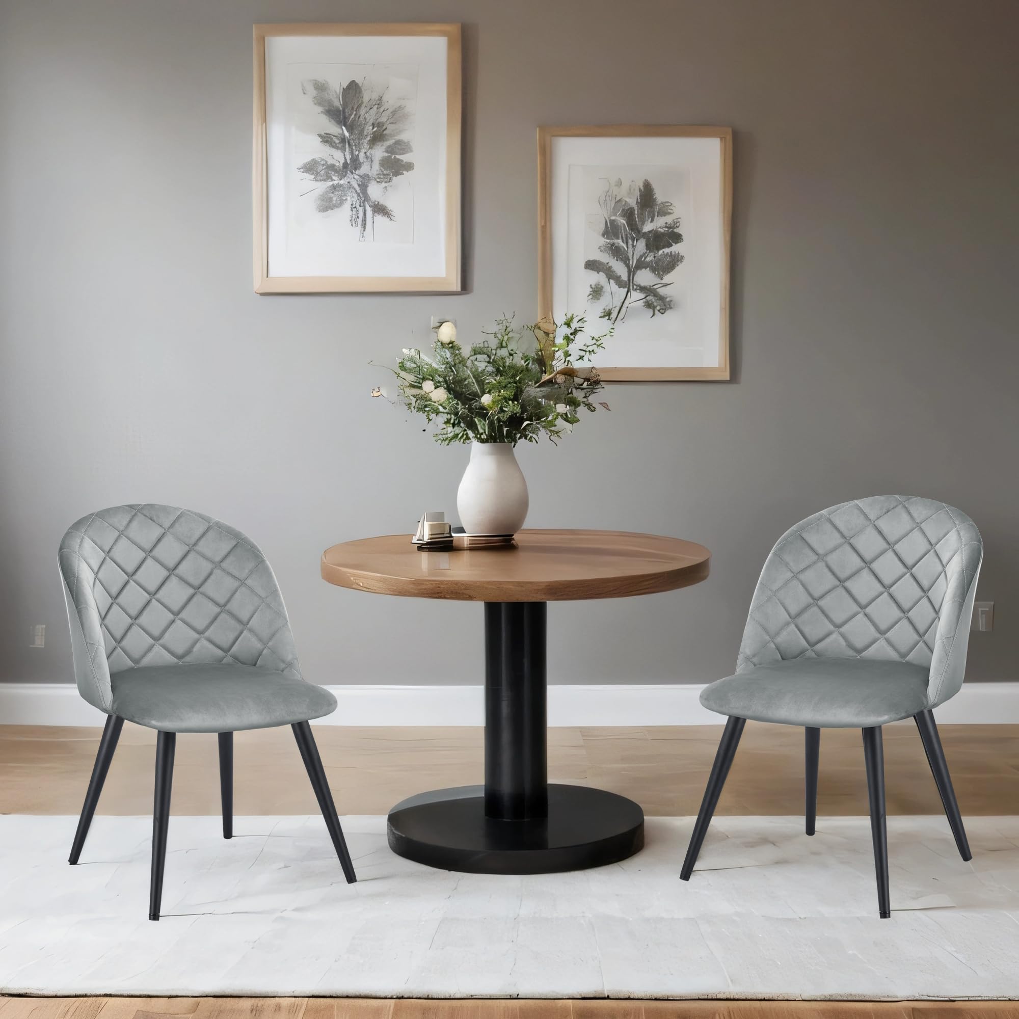 WEYE-Chaise de Salle à Manger Vintage Gisele en Velours Gris, Chaise de Cuisine Retro, Chaise WEYE-Chaise de Salle à Manger Vintage Gisele en Velours Gris, Chaise de Cuisine Retro, Chaise
