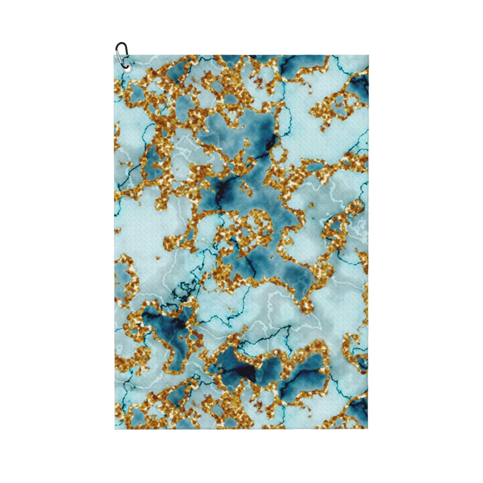 Hnnkloy Glitter Gold Teal Marble Textured, 16x24 in Portable Waffle Golf Towels with Carabiner Clip for Golf Bag