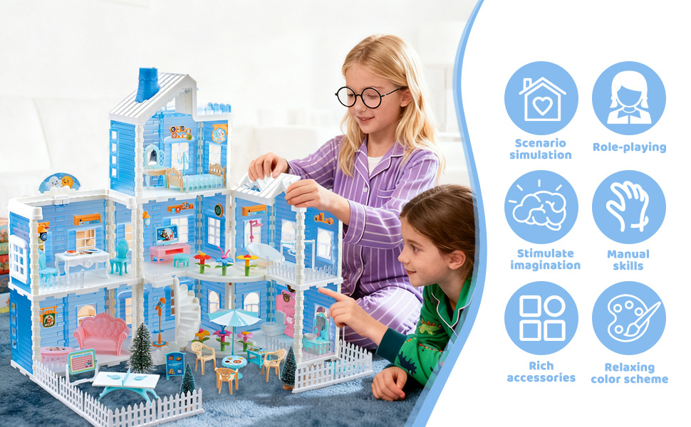 Amazon.com: XOS Dollhouse Large Blue Dream Doll House Dreamhouse