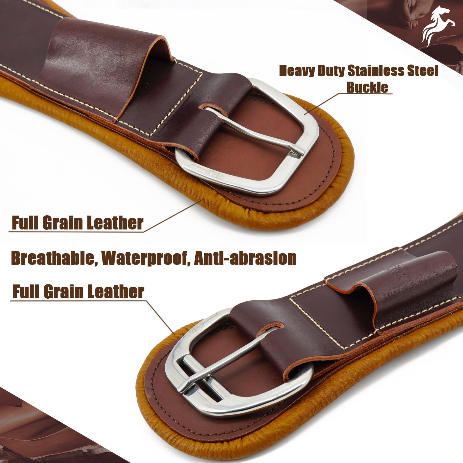 Jeereal Western Horse Cinch - Premium Full-Grain Leather - Adjustable Ranch & Trail Riding Gear for Horses - Durable Equestrian Equipment (30