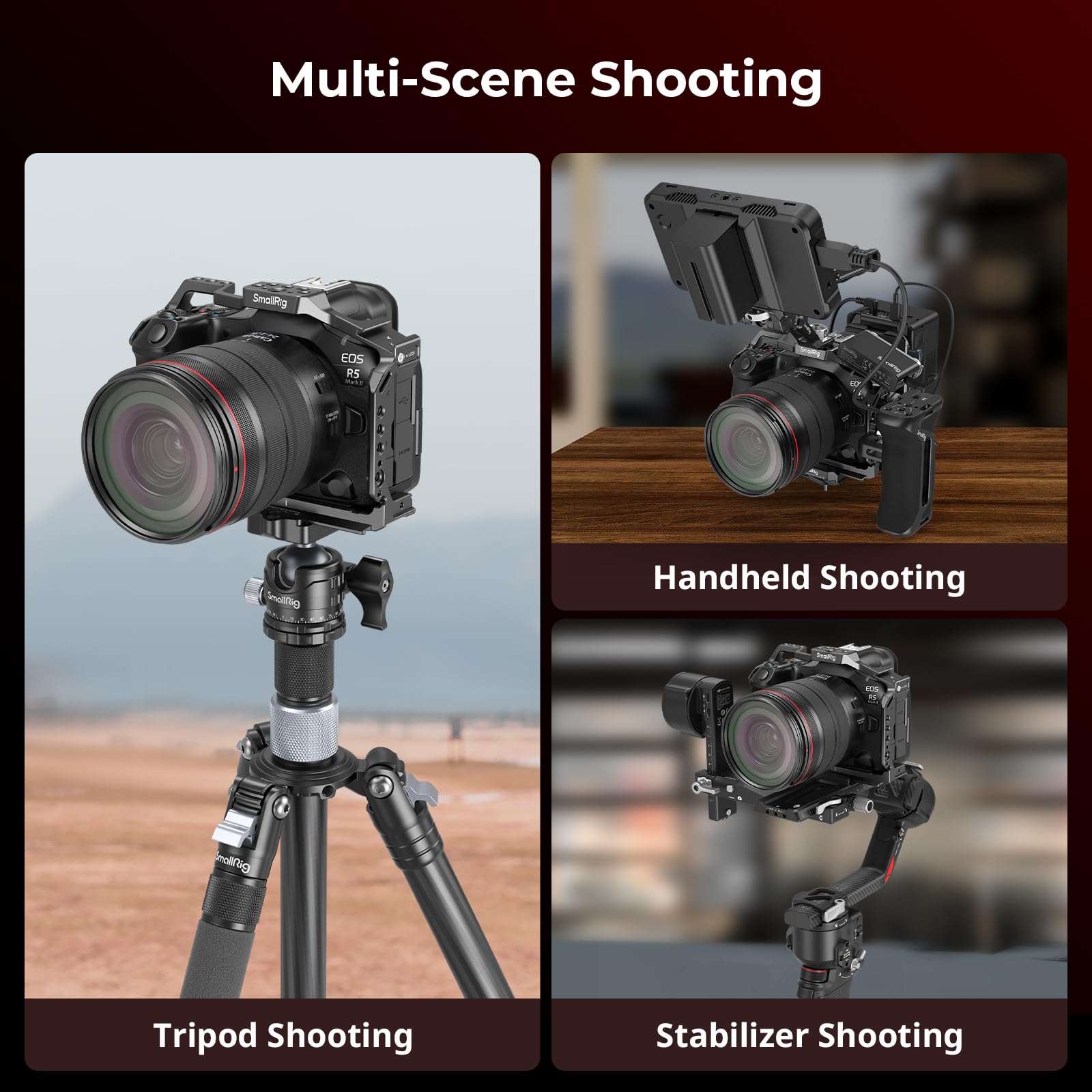 SMALLRIG R5 Mark II Cage pour Canon R5 Mark II, Cage Vidéo en Alliage d'Aluminium avec Support de Griffe Froide, Trous Filetés 1/4''-20 et 3/8''-16, Plaque de Dégagement Rapide pour Arca-Swiss - 4978B