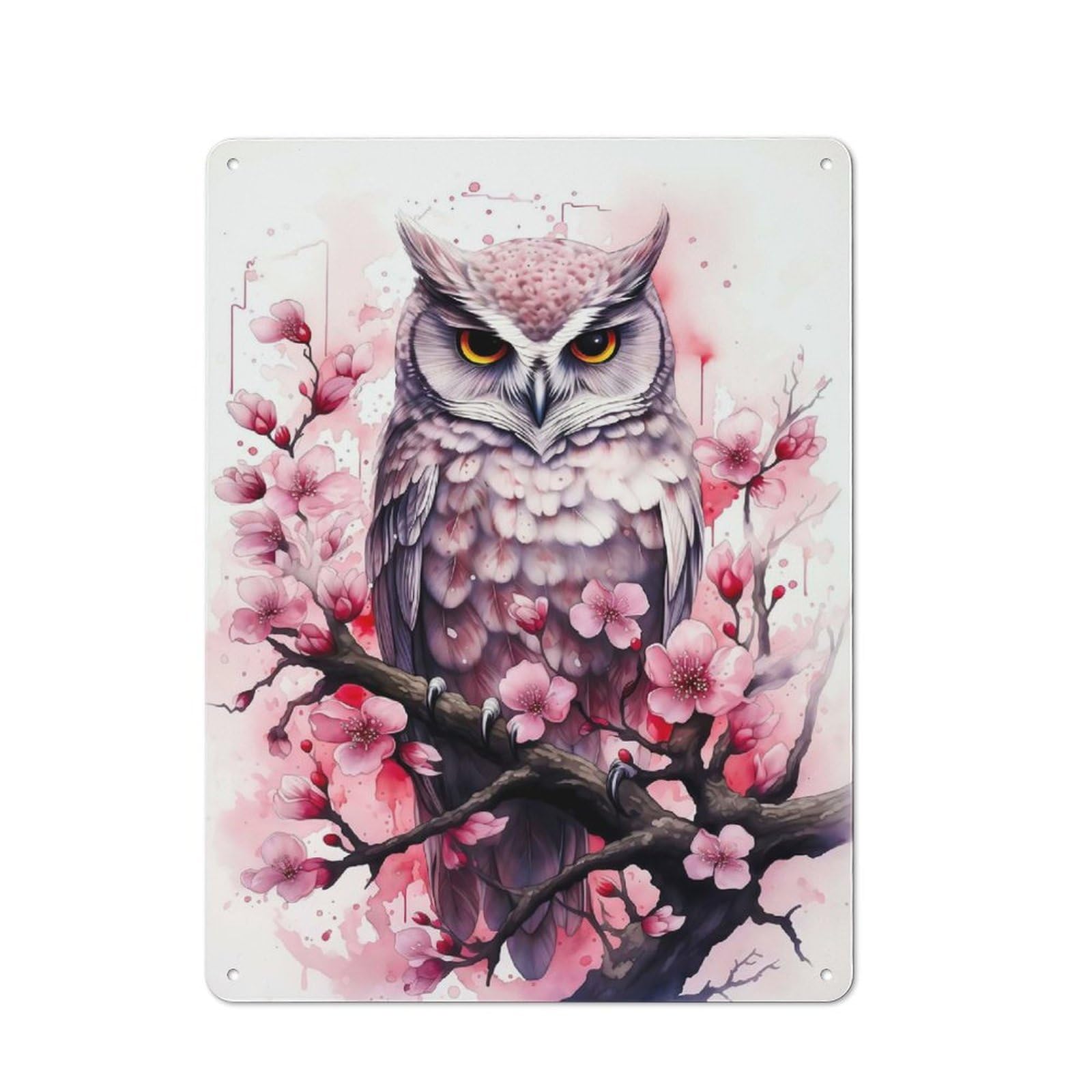 Junmoney Style-22 Workshop Style Cherry Blossom Owl Tin Sign 40X30cm, Garage Wall Decor For Tool Room, Garage, Studio Or Home Bar