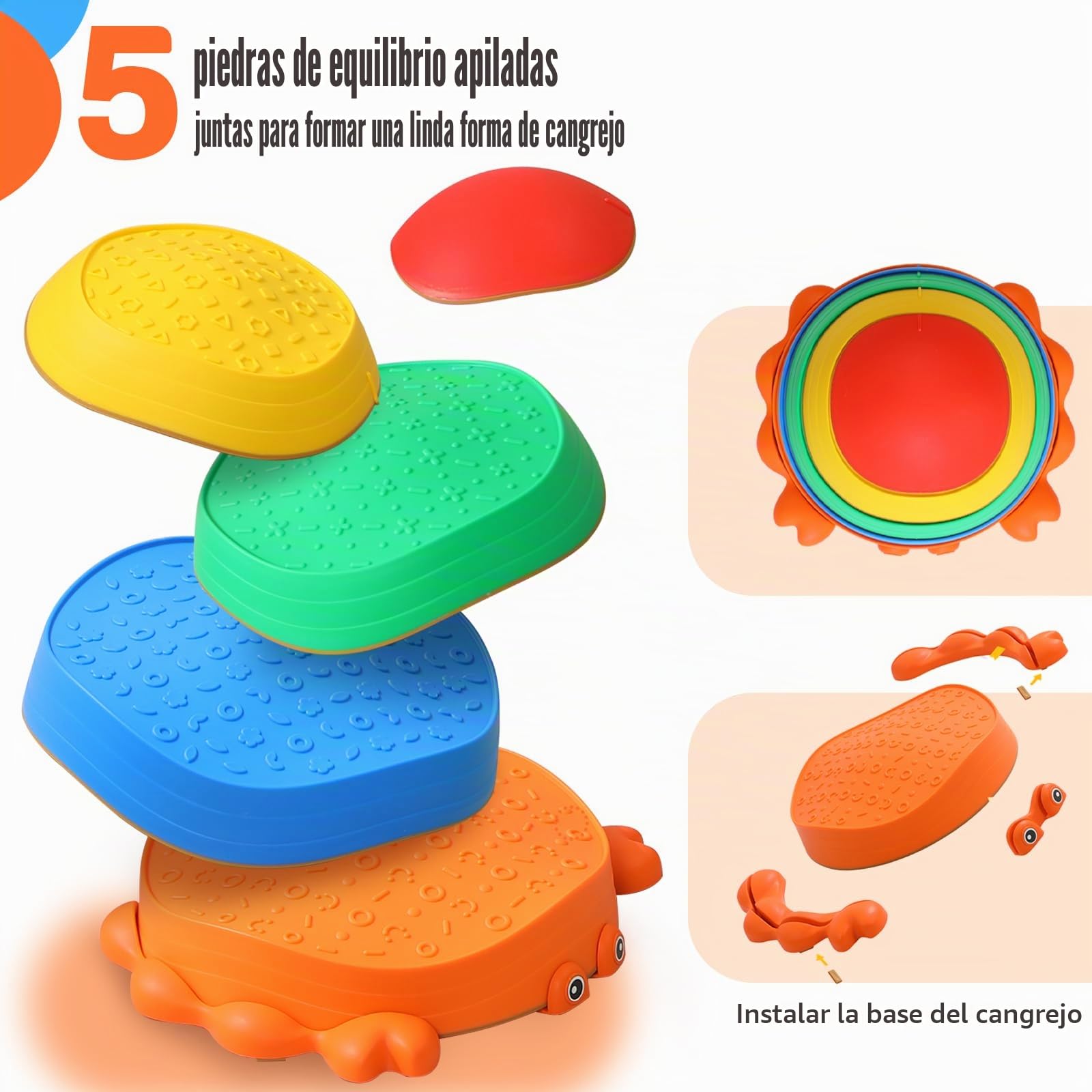 Piedras de Equilibrio para Niños,5 Piedras Duraderas Apilables Antideslizante, Que Fomentan el Equilibrio y Habilidades Motoras, Curso de Obstáculos, Equipo de Juego en Interiores y Exteriores
