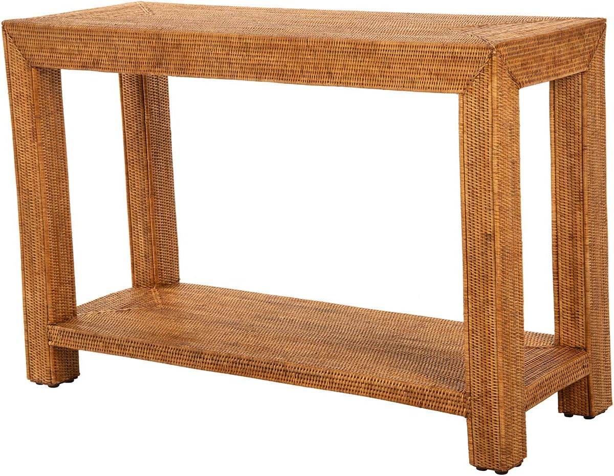 Kouboo La Jolla Rattan Console Table – Elegant Entryway Table with Storage for Living Room & Bedroom – Boho Home Decor, Small Space Furniture, Honey Brown