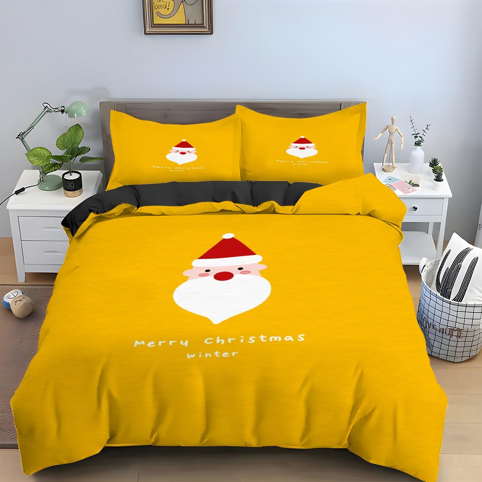 Housse de Couette 240 x 260 anti-glisse en microfibre jaune avec fermeture éclair