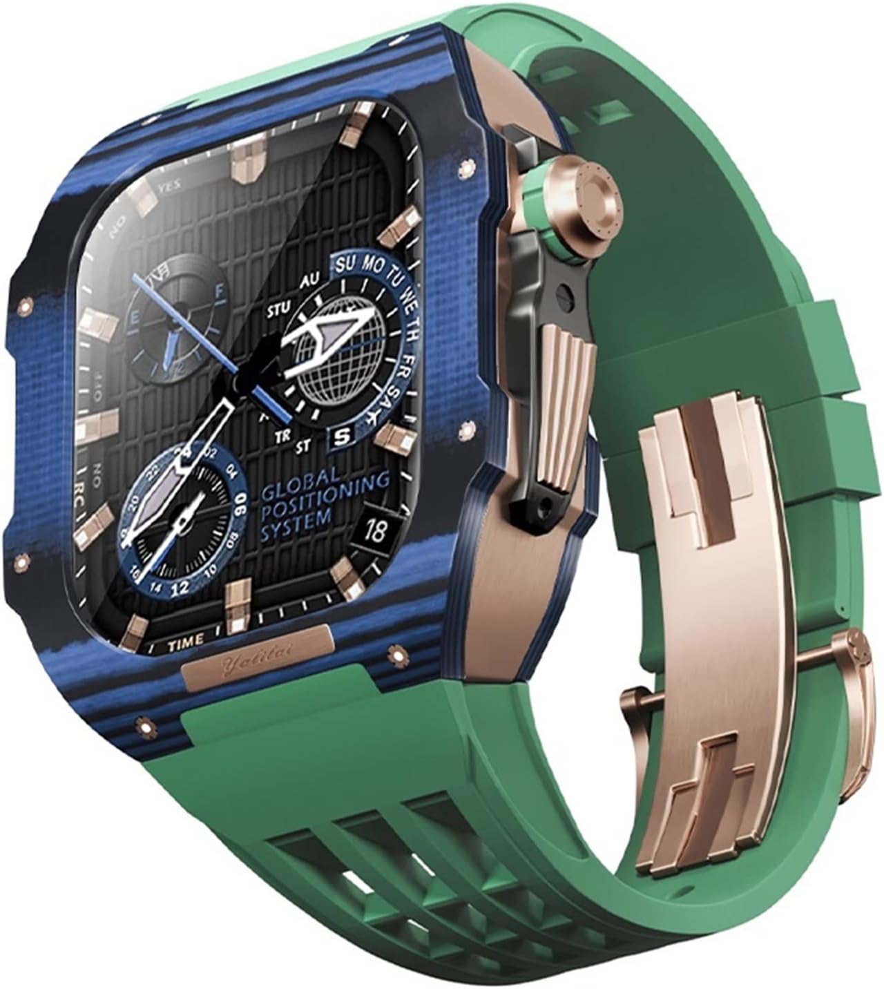 Carbon Fiber Watch Case Rubber Strap，For Apple Watch Band 44/45mm 9 8 7 6 5 4 SE Series, Men Women Fashionable Sports Watch Straps Upgrade Modification Kit