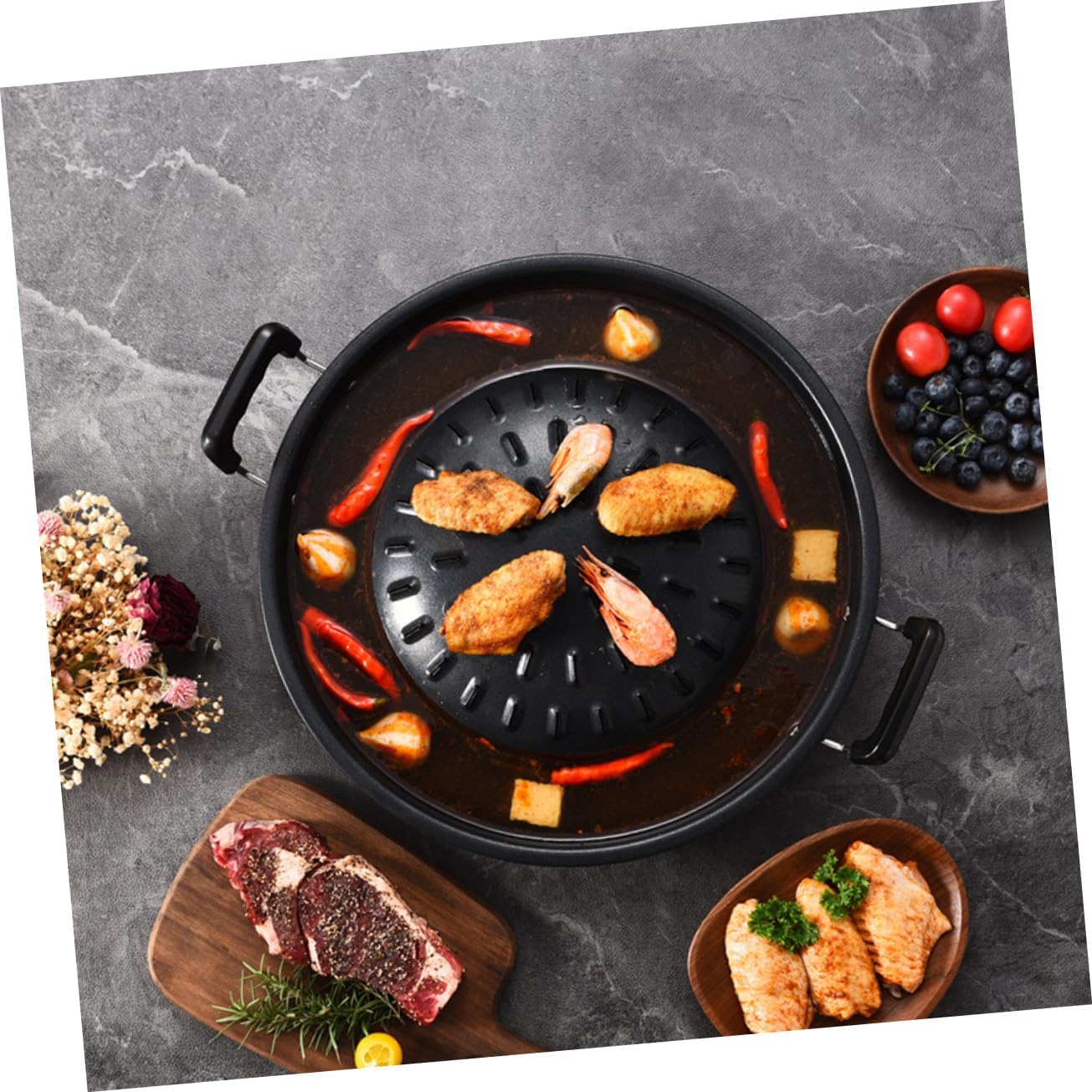 Healifty Multi Function Korean Bbq Grill Round Grill Tray for Camping Outdoor Party Gatherings Heat Resistant Cooking Surface