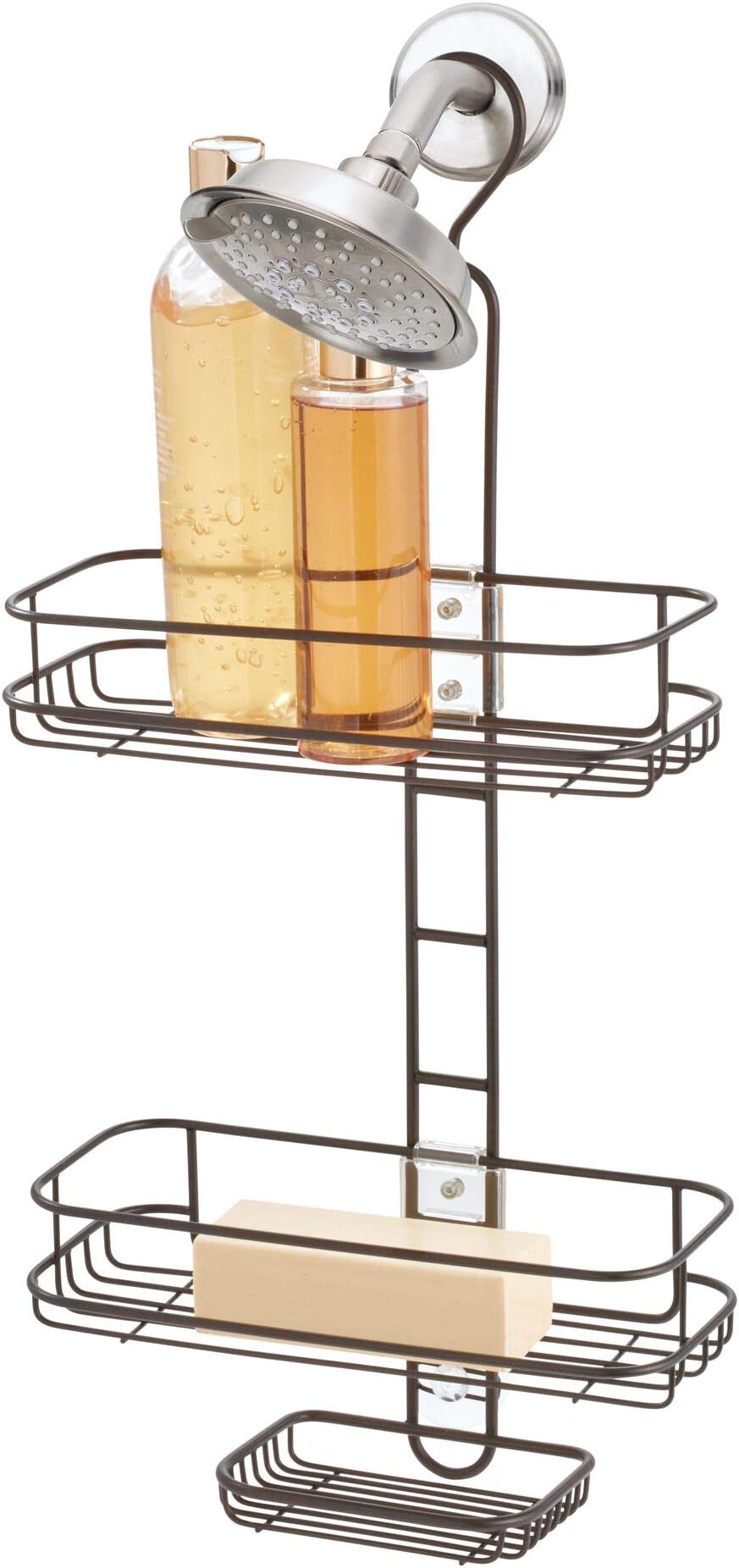 InterDesign Linea Adjustable Shower Caddy - Bathroom Storage Shelves for Shampoo, Conditioner and Soap, Bronze