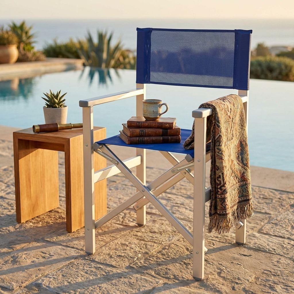 Milani Home Poltrona da Spiaggia Campeggio Alluminio Textilene Pieghevole Outdoor Blu
