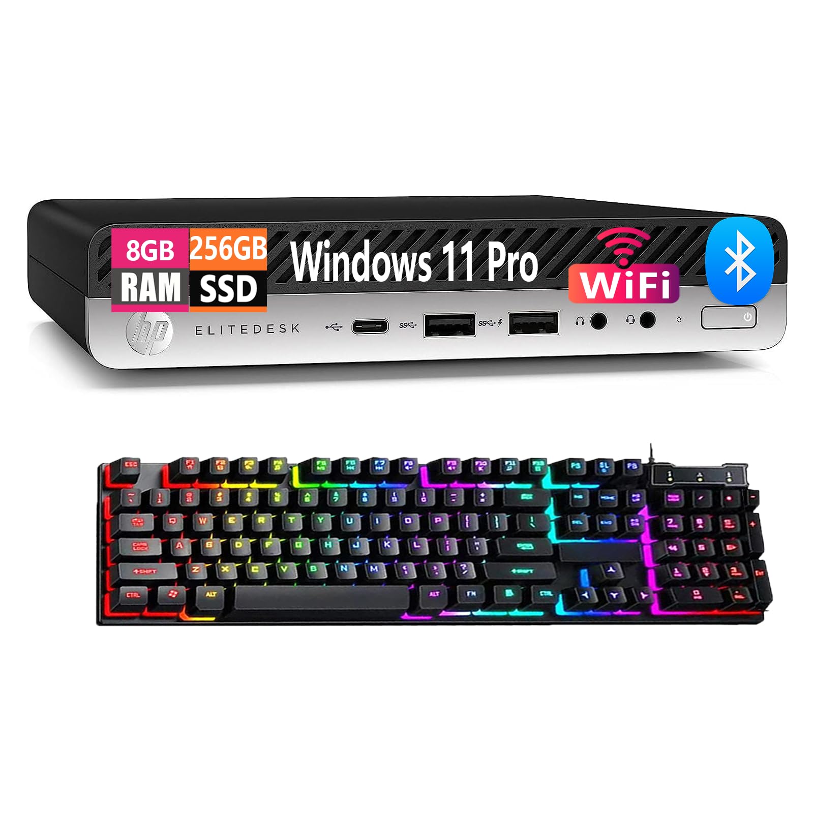 HP EliteDesk 800 G4 Mini Desktop PC, Core i5-8500T, 8 GB RAM, 256 GB SSD, USB BT, USB WiFi, Windows 11 Pro (Renewed)