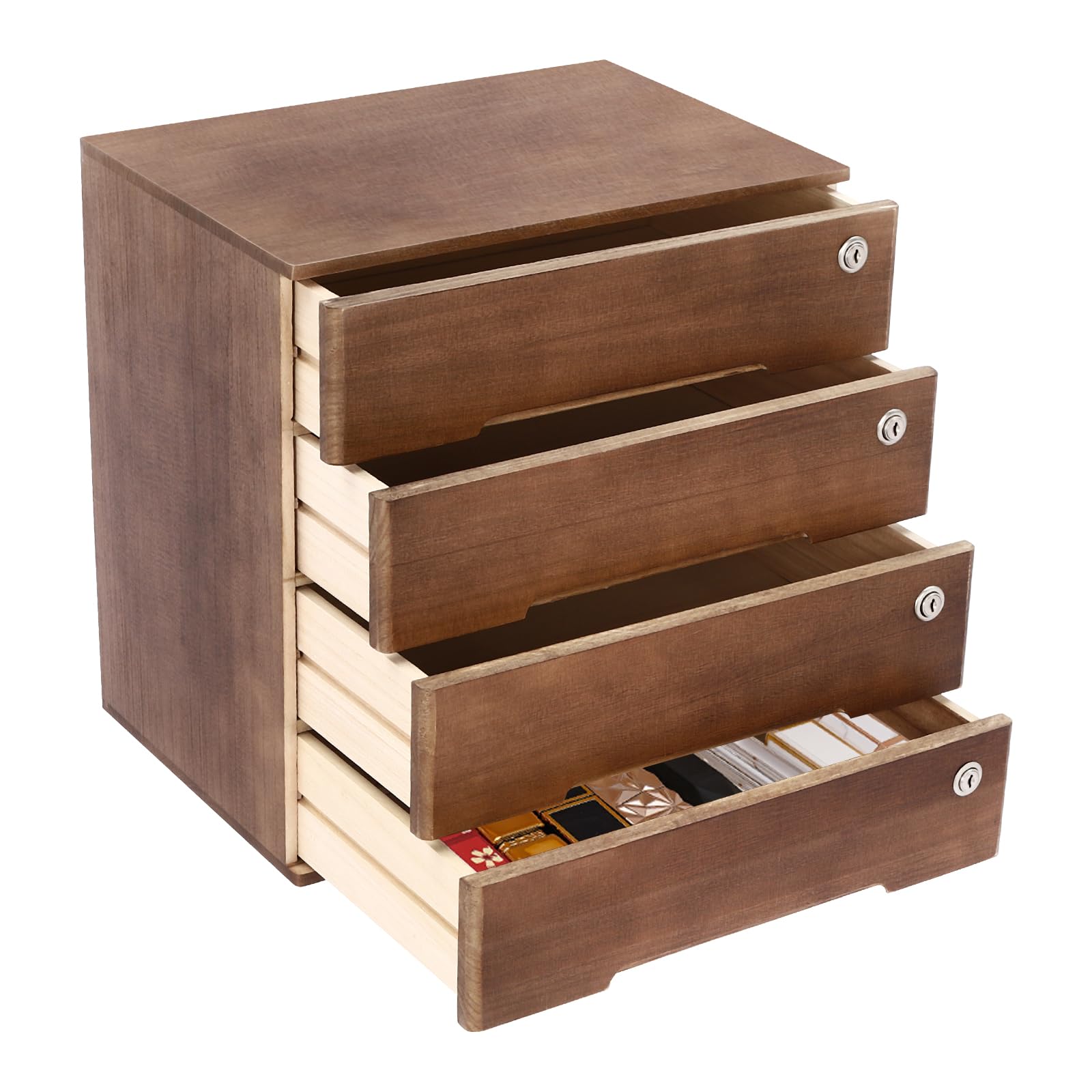 Schreibtisch-Schubladen-Organizer aus Holz, 4 Schubladen, Schrank für Bürobedarf, verschlossene Ordnungsbox, minimalistischer Stil, Arbeitszimmer, Schminktisch-Organizer