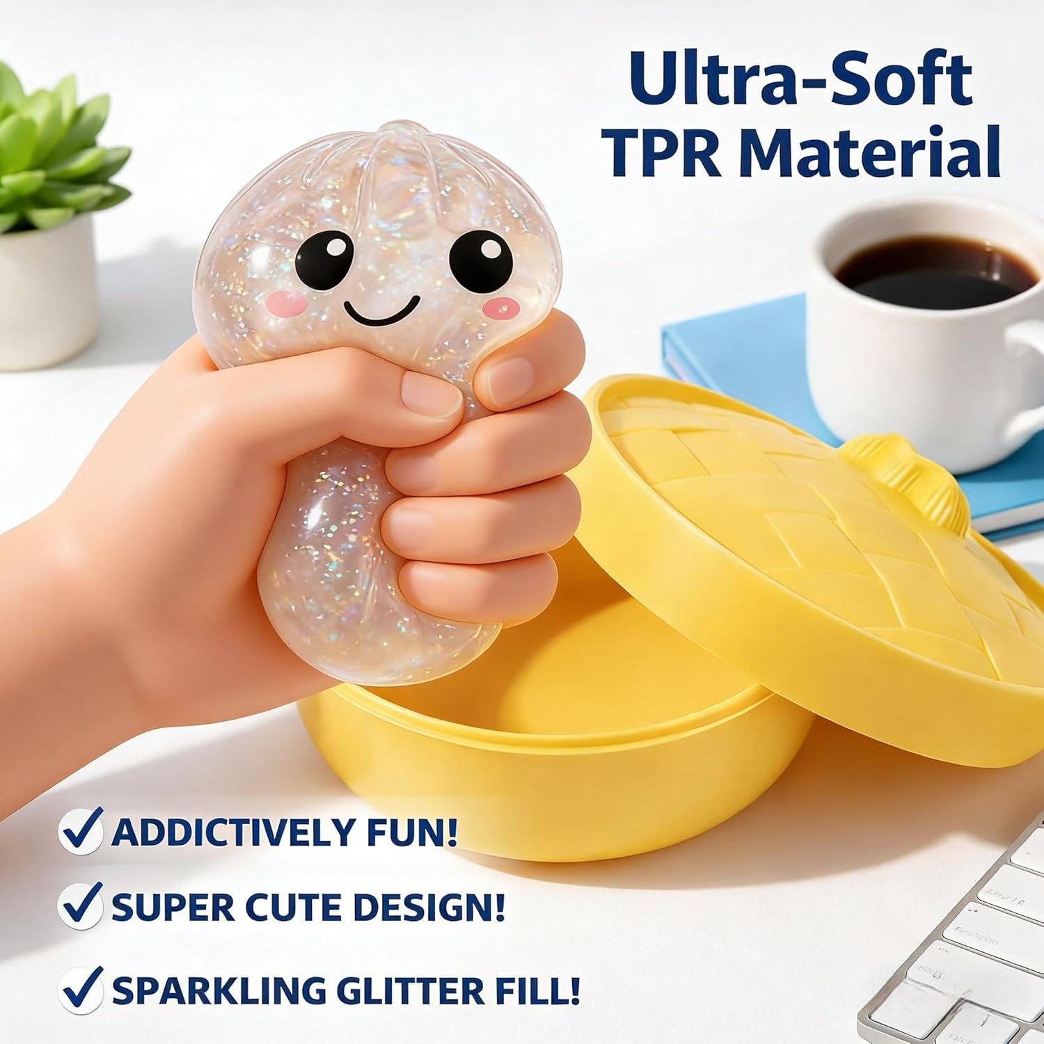 Mystery Giant Glitter Dumpling Squishy Box, Slow Rising Stress Relief Squeeze Fidget Toy,Glitter Dumpling Squishy Toy, (red)