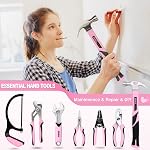 SHALL 246-Piece Ladies Home Hand Tool Set Kit with Bag and Multiple Tools Including Screwdrivers, Wrenches, Hammer, Tape, Pliers, Knife, and Saw, Pink
