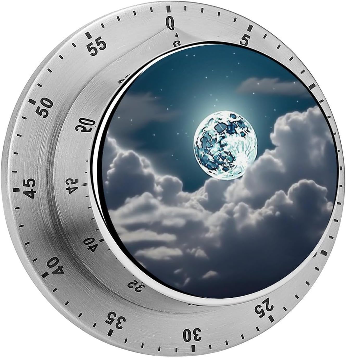 Night Full Moon Timer Stainless Steel Kitchen Timers Waterproof & Rust-Proof 60 Minute Mechanical Timer with Loud Alarm for Cooking, Baking, Fitness