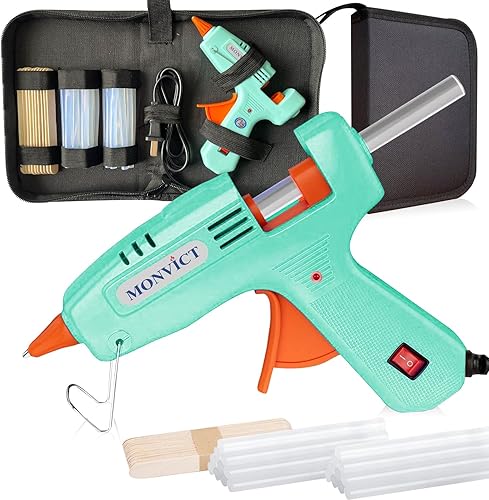MONVICT Kit de pistola de pegamento caliente, mini pistola de pegamento con estuche de transporte, 20 barras de pegamento de alta calidad, 10 palos