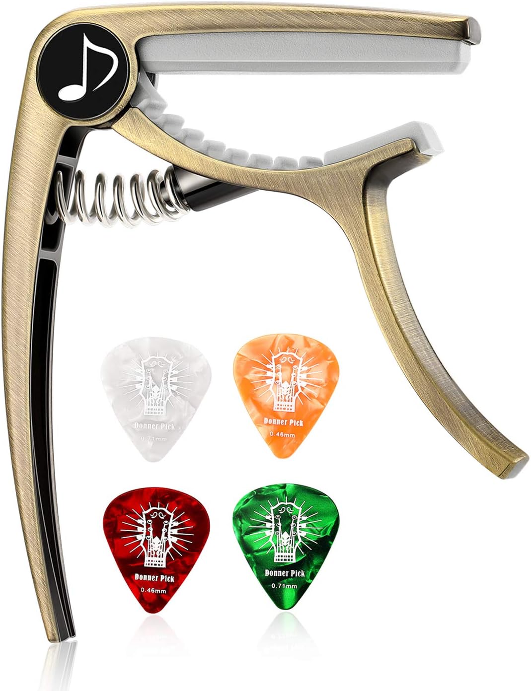 Donner Zinc Alloy Ukulele Capo DC-2U for Soprano Concert Tenor Baritone Ukulele 4 String with 4 picks, bronze