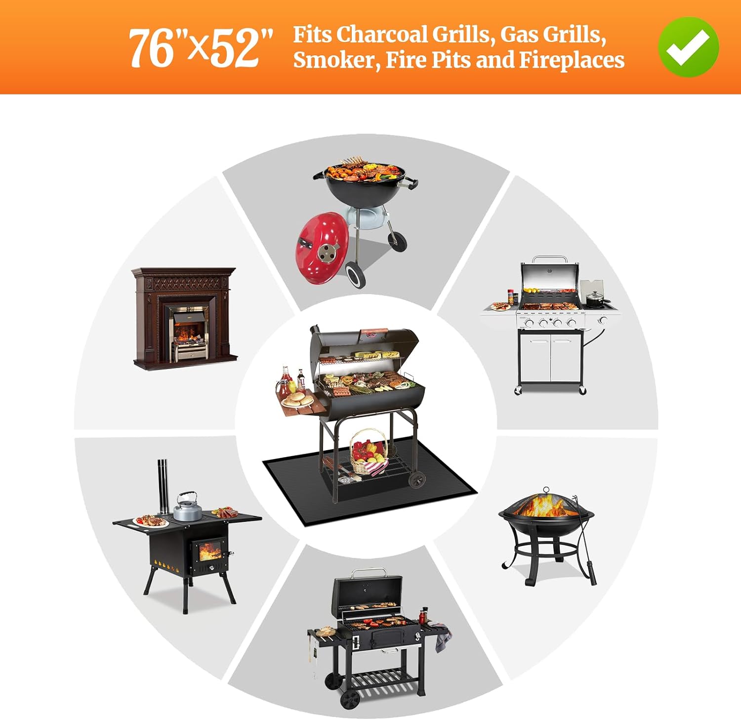 76 ×52 inches Under Grill Mat for Outdoor Grill/ Fireproof Grill Pad for Fire Pit, Double-Sided Indoor Fireplace Mat Fire Pit Mat, Oil-Proof Waterproof BBQ Grill Mats Pad for Deck and Patio Gas Grills