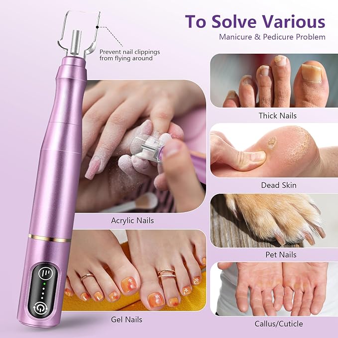 TUOBEO Taladro de Uñas Inalámbrico Recargable, Kit de Manicura y Pedicura, 11 Brocas, 56 Bandas, Púrpura miniatura 3