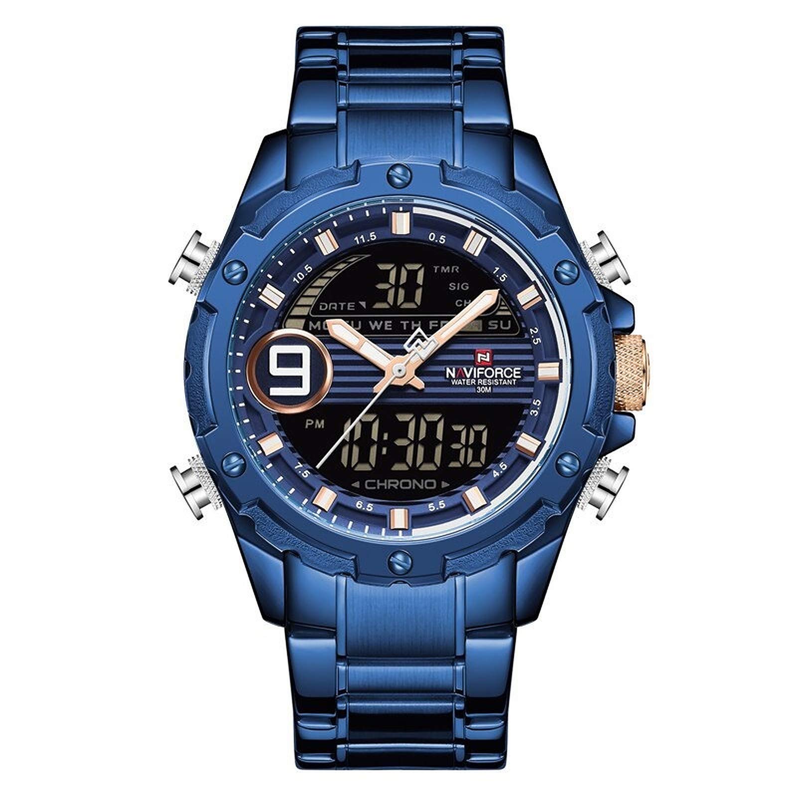NAVIFORCE Mens Watches Top Brand Men Fashion Sport Watch Male Waterproof Quartz Digital Led Clock Mens Military Wristwatch (NF9146-Blue) (B08NTBJZ5M) Amazon Price History, Amazon Price Tracker