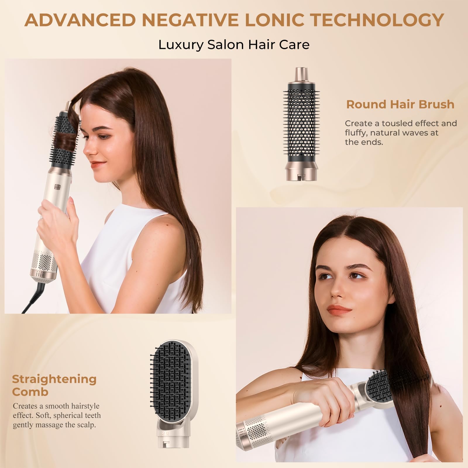 Hair Styler Air Brush 5 en 1 Airbrush 5 en 1 Air Styleravec Seche Cheveux, Brosse Soufflante, Fer a Boucler, Thermal Brush, Brosse Lissante Seche Cheveux 5 en 1 pour Sécher, Boucler, Lisser
