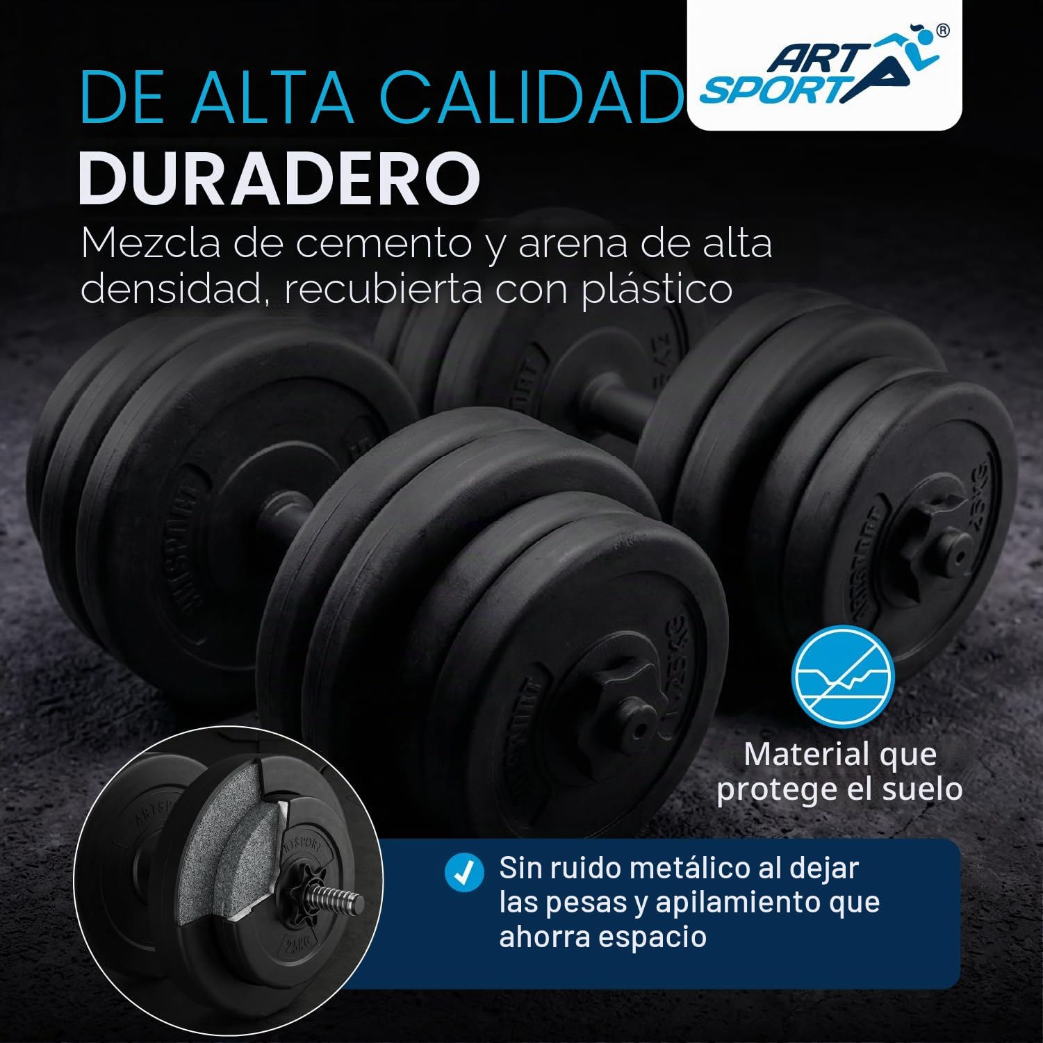 ArtSport set de mancuernas 2x 20/30/40 kg - Set de mancuernas con 2 mancuernas, discos de pesas y 4 cierres de estrella