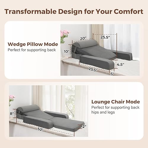 Miniatura 4 de Vekkia Adjustable Wedge Pillow with Armrests and Headrest  2-in-1 Zoned Firmness Solid Foam Bed Wedge for Sleeping, Sleeping Comfort  Removable